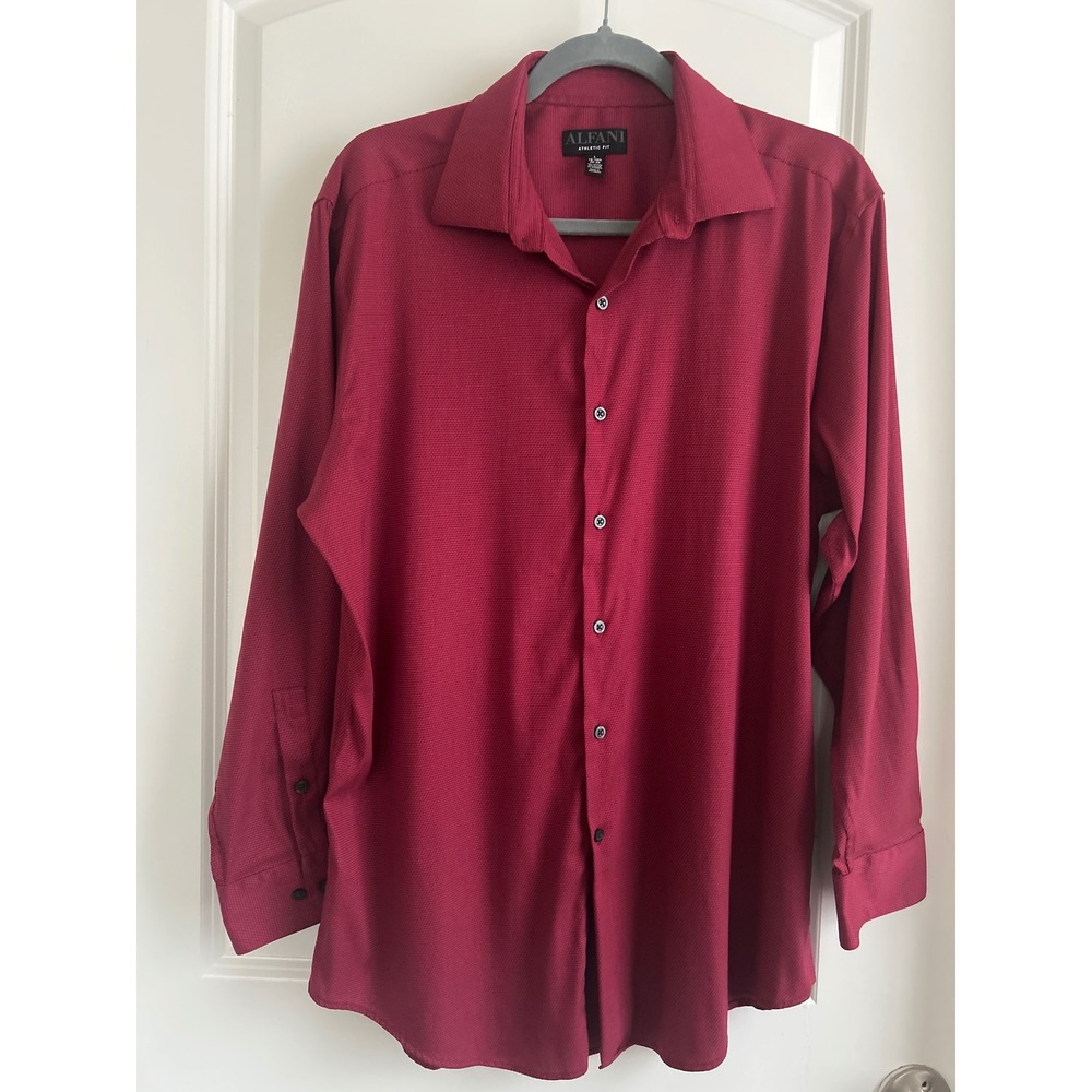 Alfani Athletic Fit Men Burgundy Red Long Sleeve Button Down Shirt Large 16-16.5